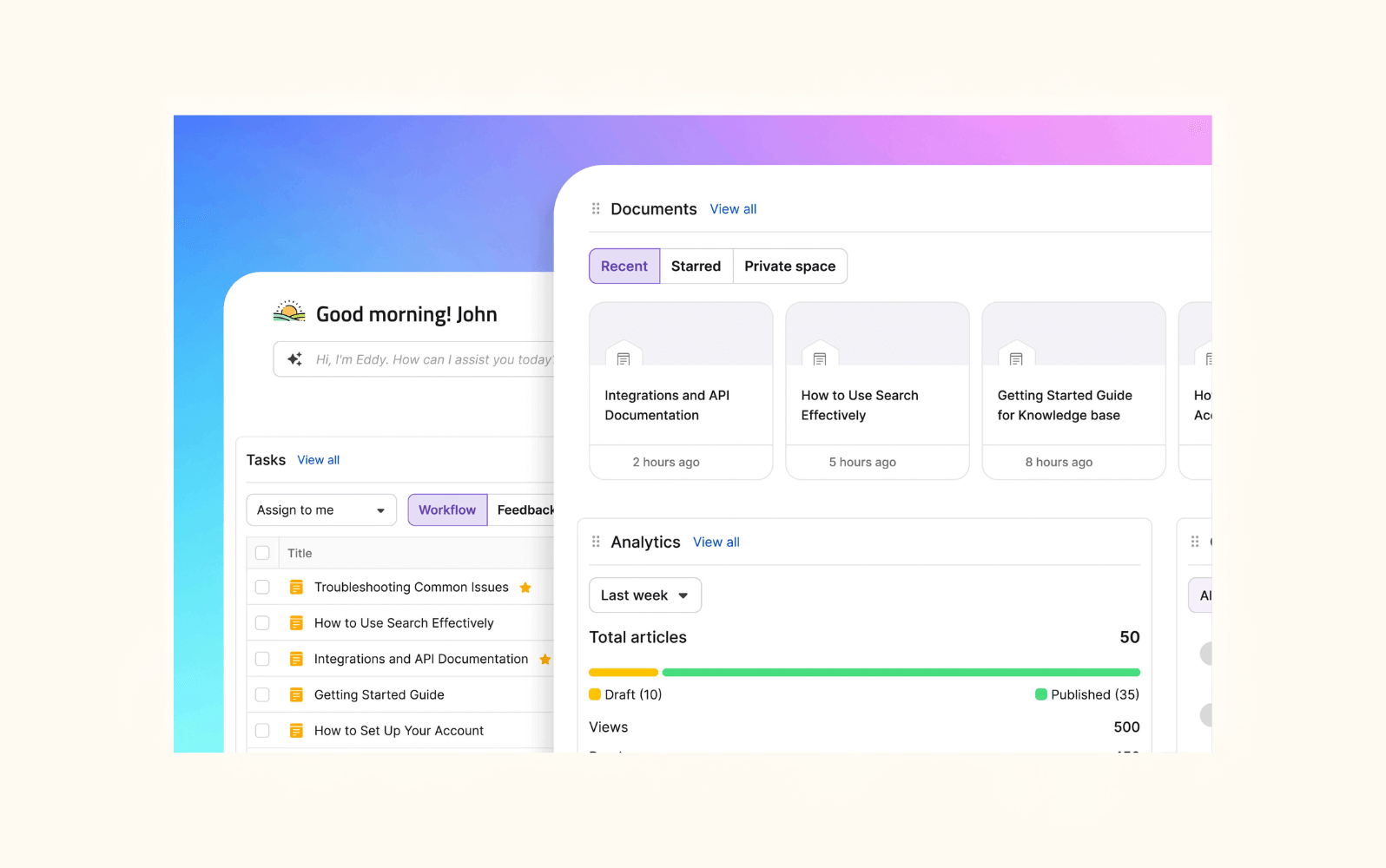 A screenshot of Document360’s knowledge base tools.